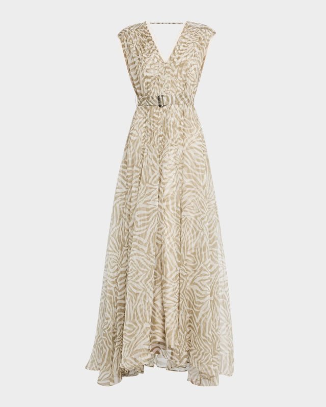 Animalier-Print Silk Voile Sleeveless Maxi Dress With Monili-Strap